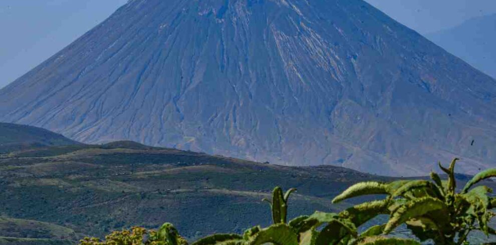 Ol Doinyo Lengai volcano rising above the Great Rift Valley in northern Tanzania near Lake Natron