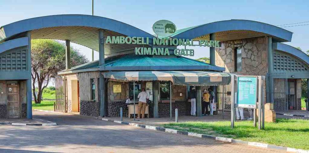 Kimana Gate entrance to Amboseli National Park in Kenya, gateway to elephant safaris and Mount Kilimanjaro views