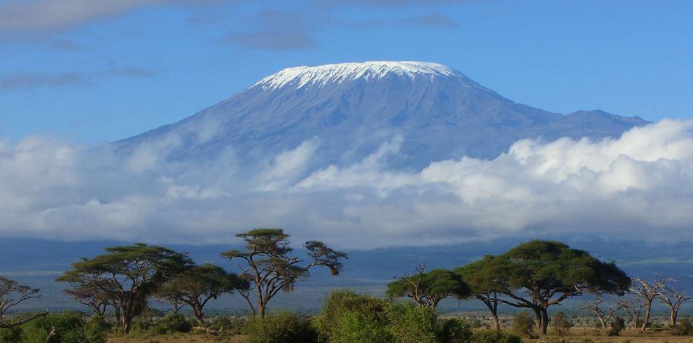 Panoramic mountain landscape of the Northern Circuit Route on Mount Kilimanjaro with vast open wilderness and volcanic terrain in Tanzania.
