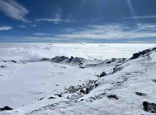 Rongai Route trail with spectacular views of Mount Kilimanjaro in Tanzania.