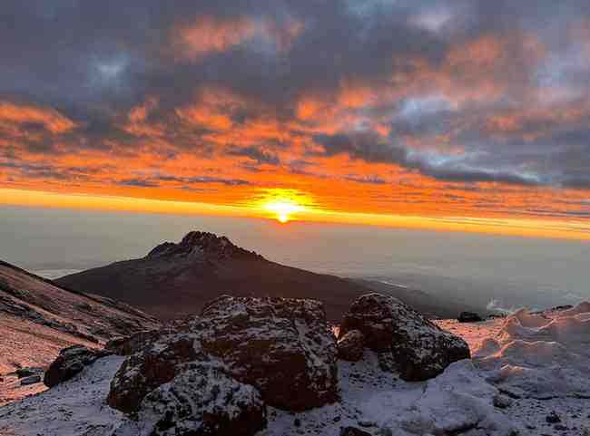Rongai Route trail with spectacular views of Mount Kilimanjaro in Tanzania.