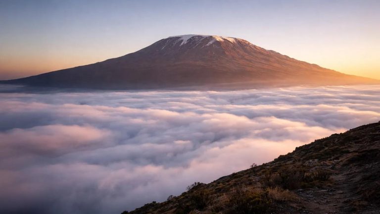 Climbers following the Machame route on Mount Kilimanjaro